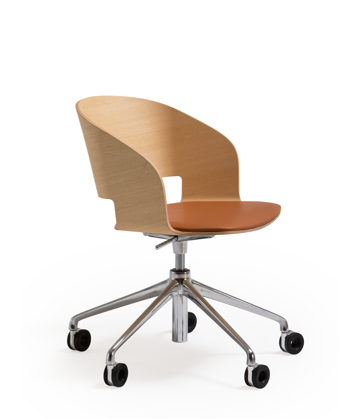 Vergés - Goose chair Model A with armrests and with swivel base and gas lift, 5 rollers