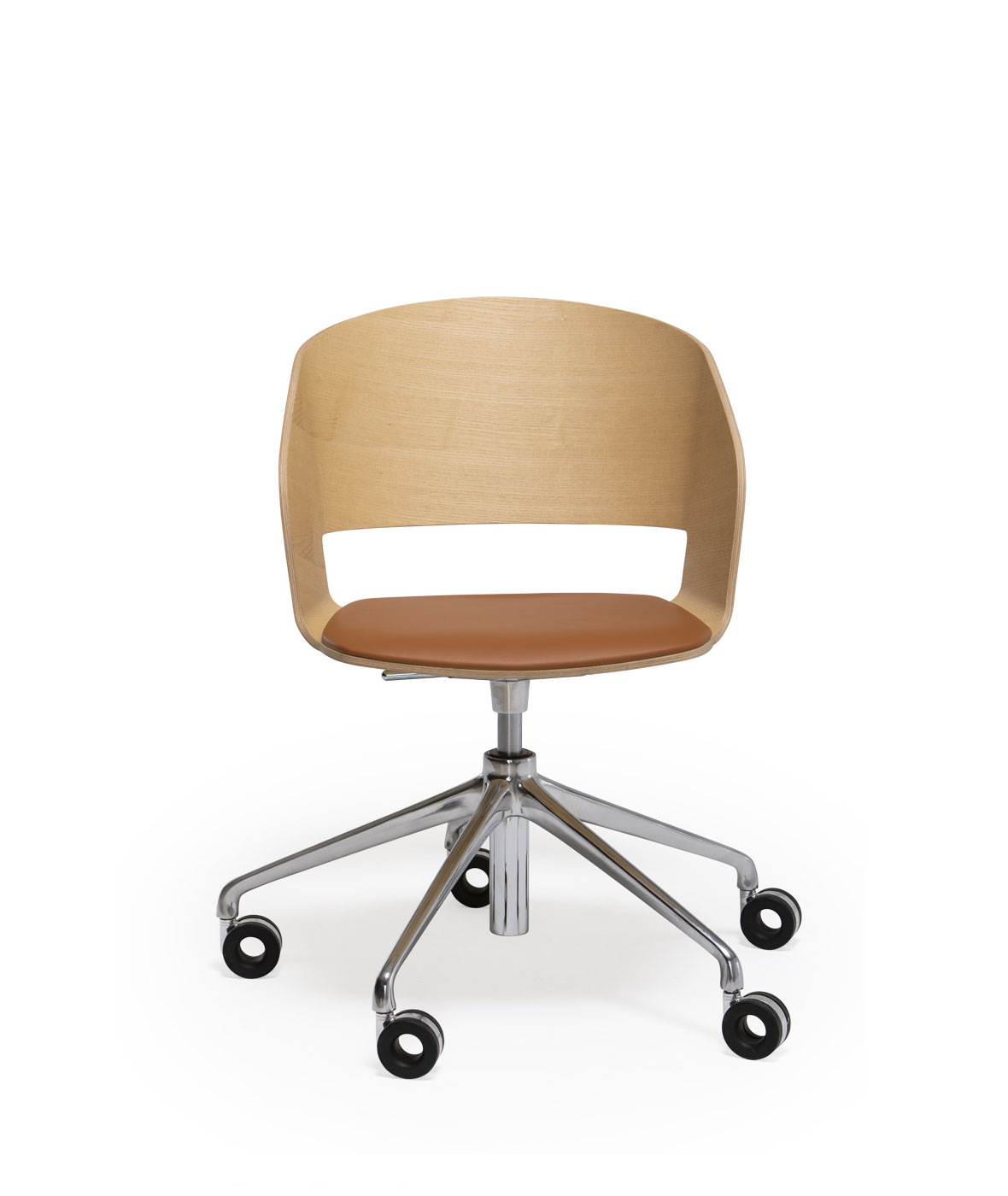 Goose chair Model A with armrests and with swivel base and gas lift, 5 rollers - Vergés