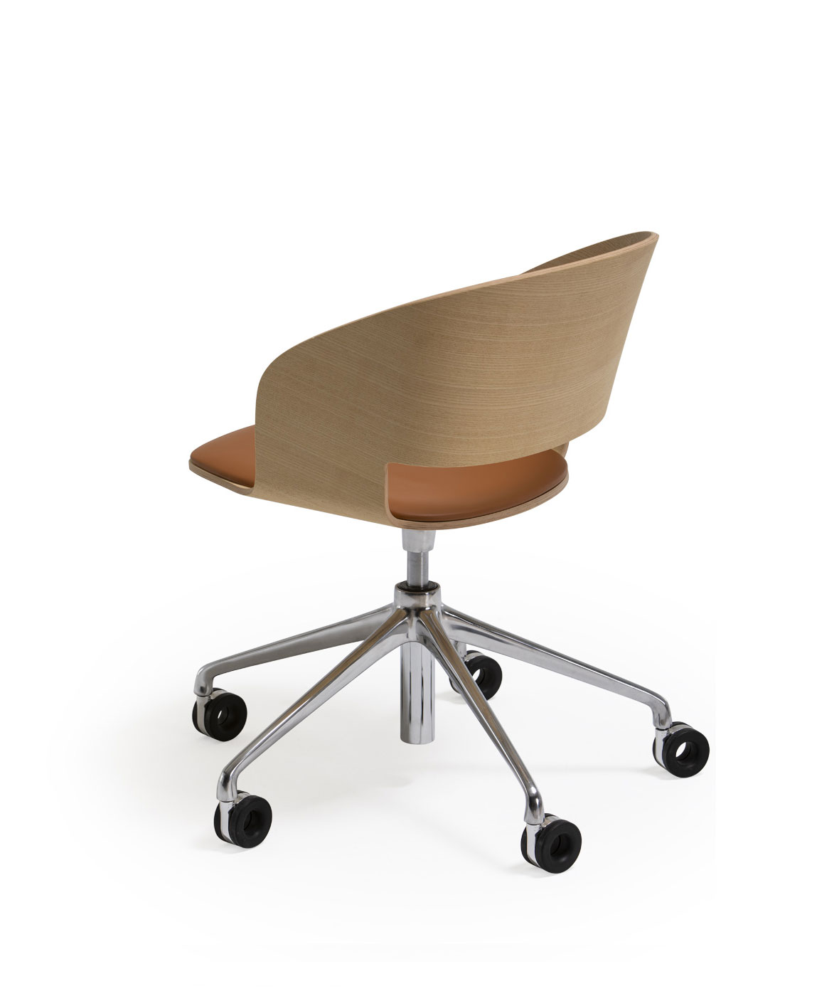 Goose chair Model A with armrests and with swivel base and gas lift, 5 rollers - Vergés
