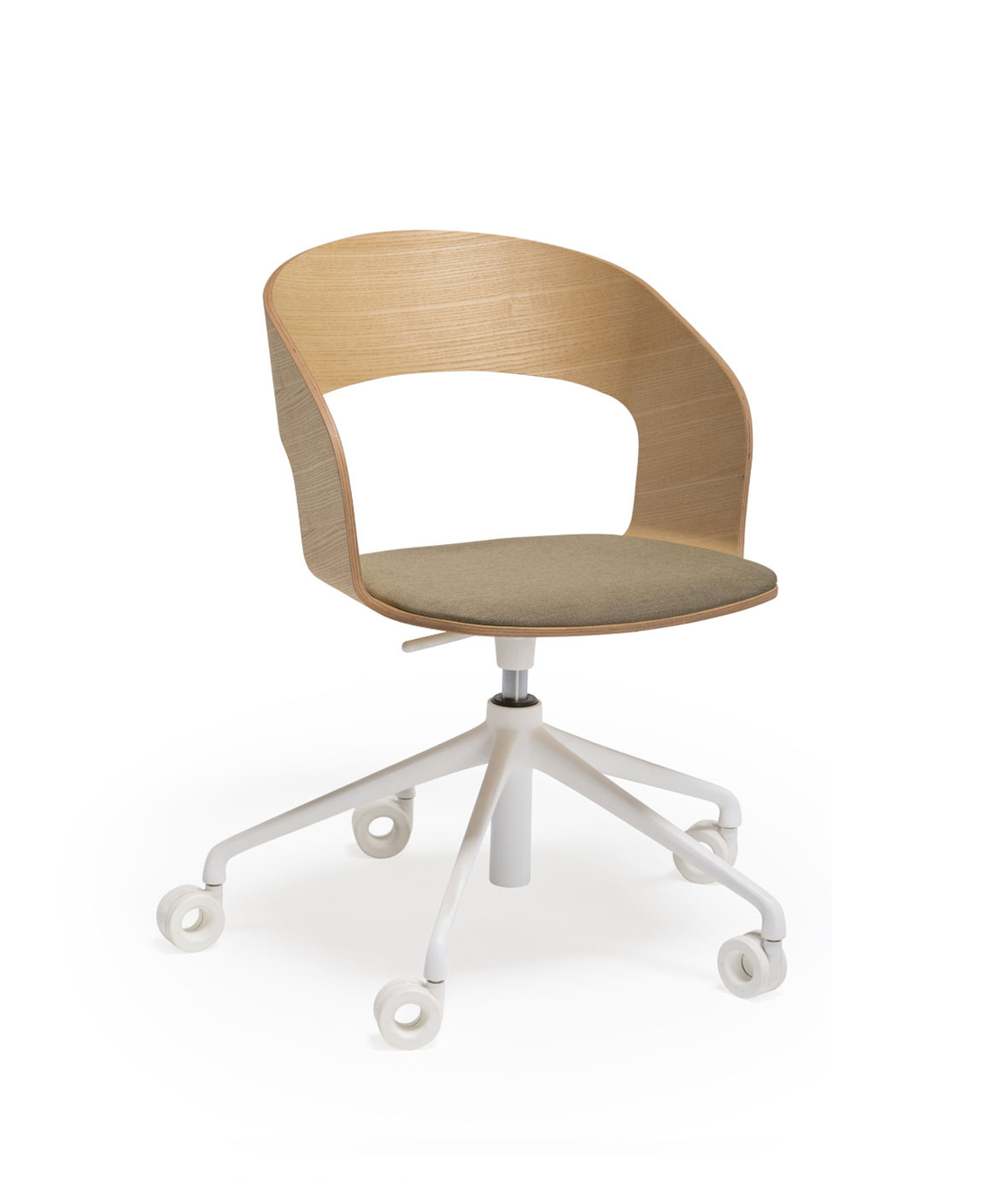 Goose chair Model B with armrests and with swivel base and gas lift, 5 rollers - Vergés